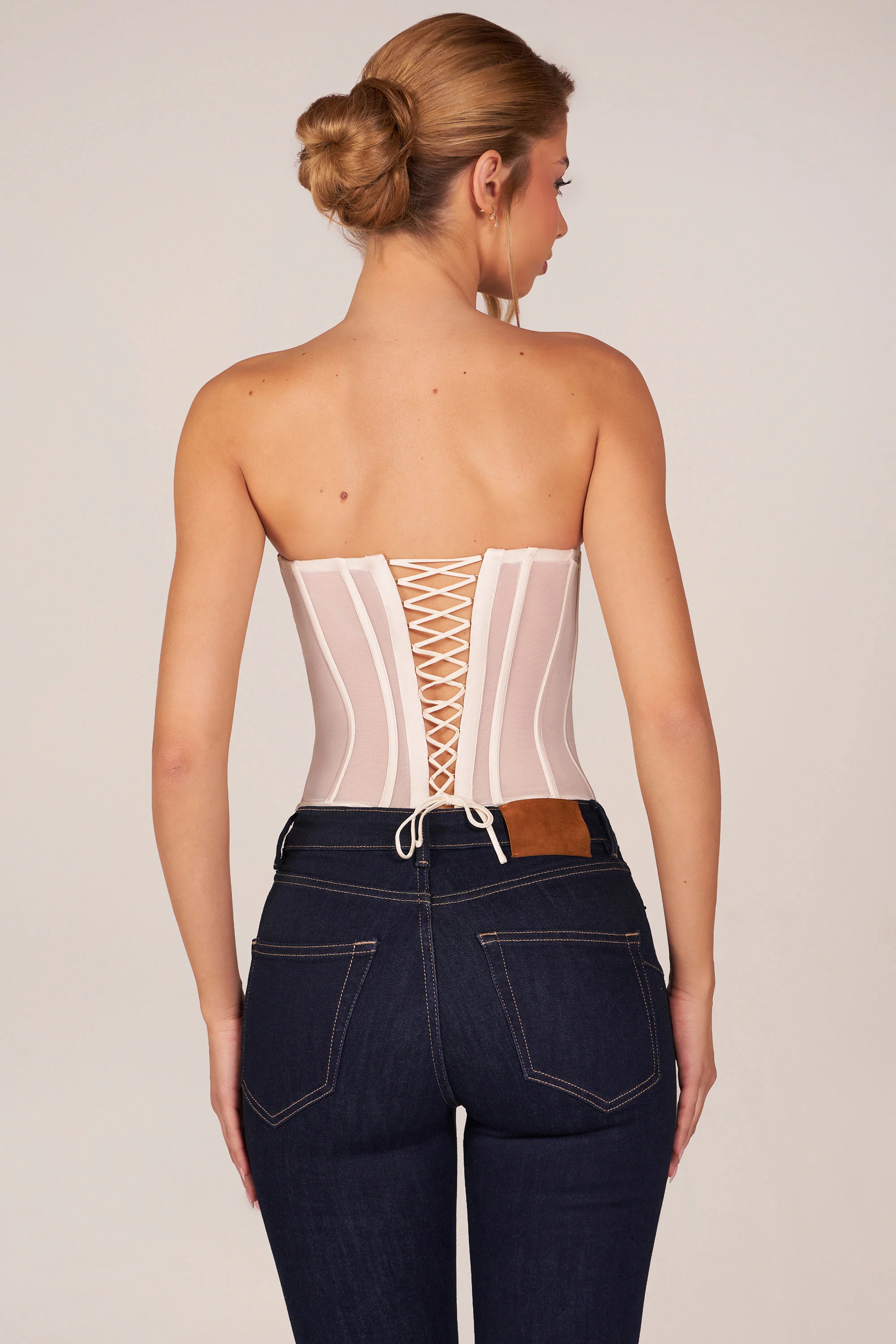 Bandeau Lace-Up Corset Top  in Ivory - Image 3
