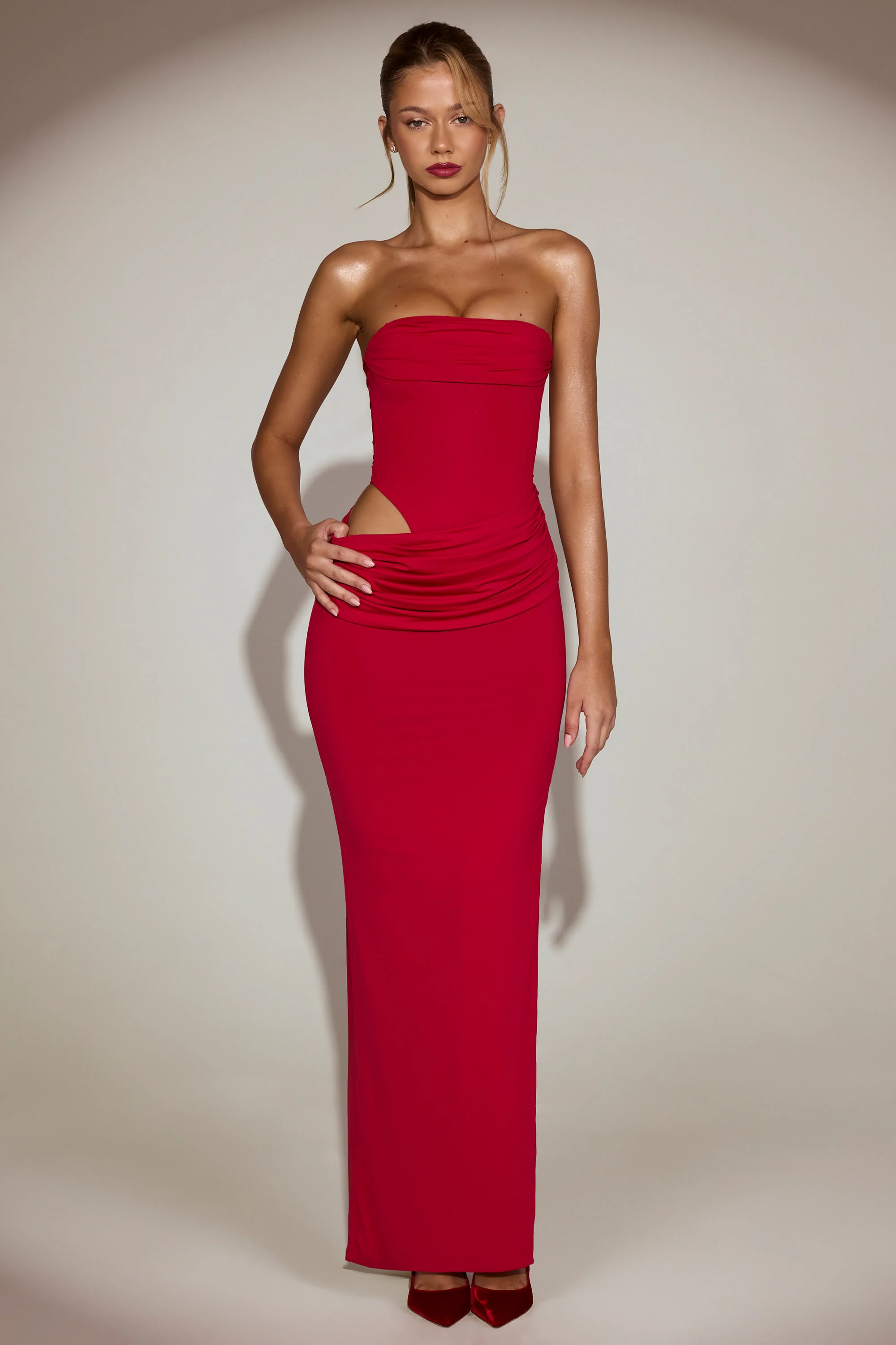 Soft-Jersey Bandeau Cut-Out Maxi Dress in True Red - Image 5