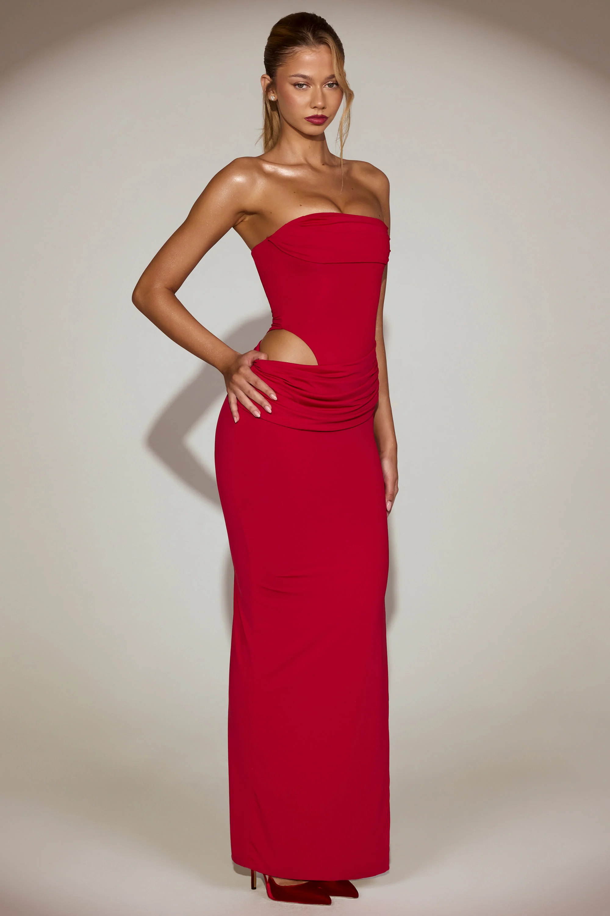 Soft-Jersey Bandeau Cut-Out Maxi Dress in True Red - Image 8