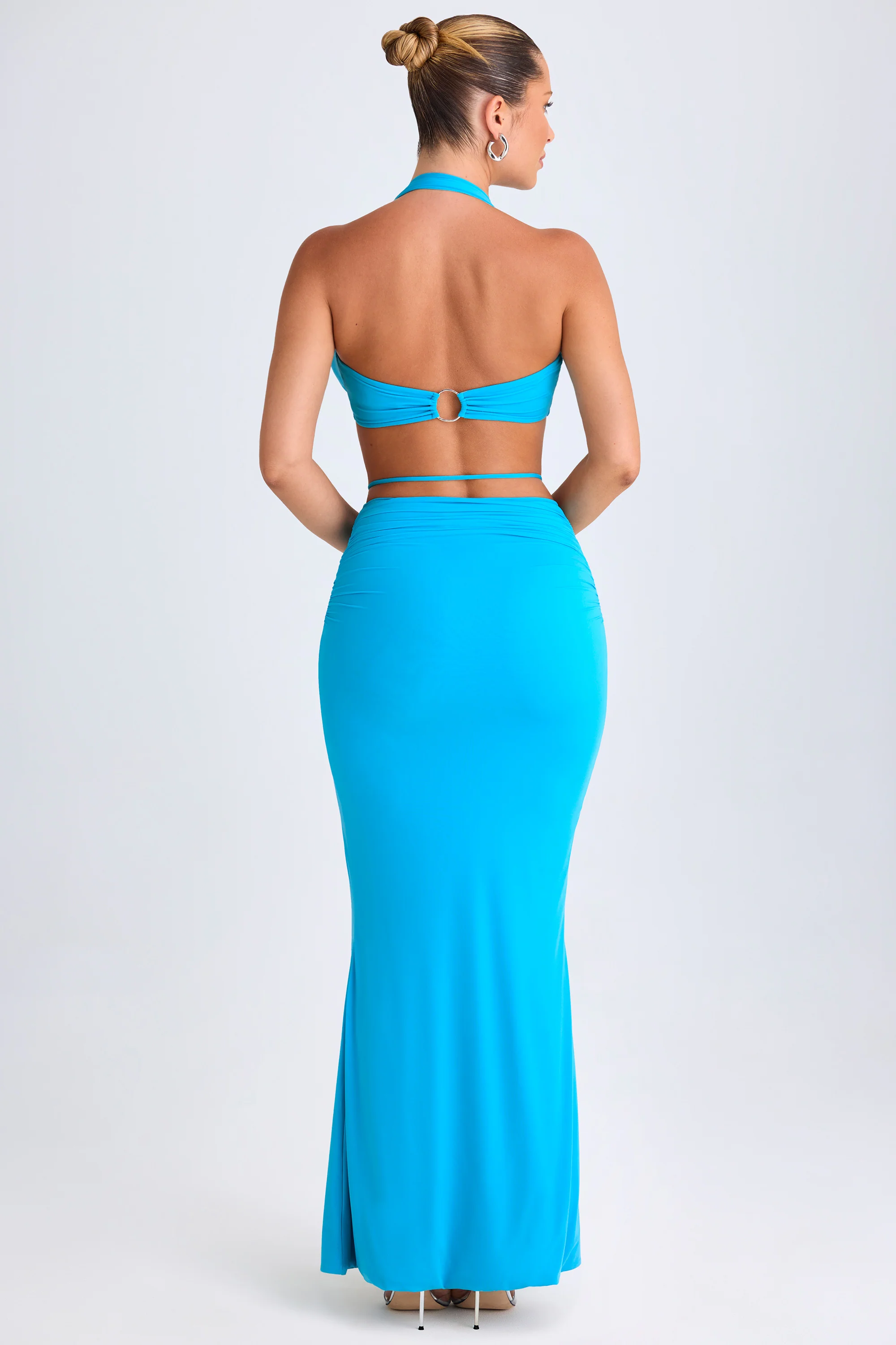 Hardware-Detail Mid-Rise Maxi Skirt in Aqua Blue - Image 2