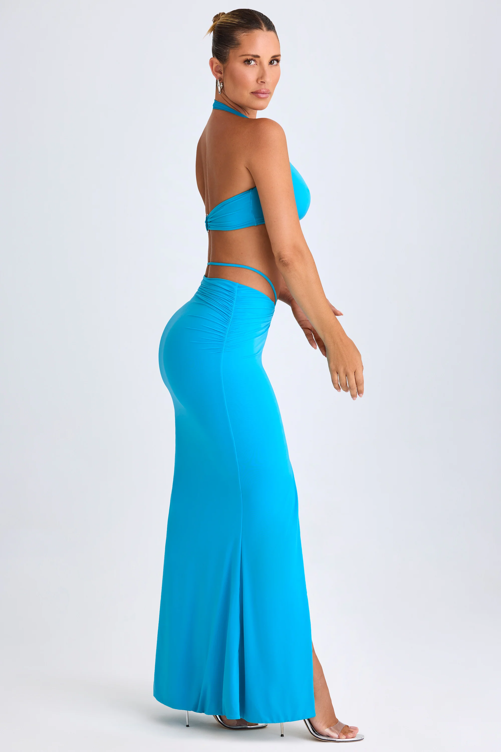 Hardware-Detail Mid-Rise Maxi Skirt in Aqua Blue - Image 3