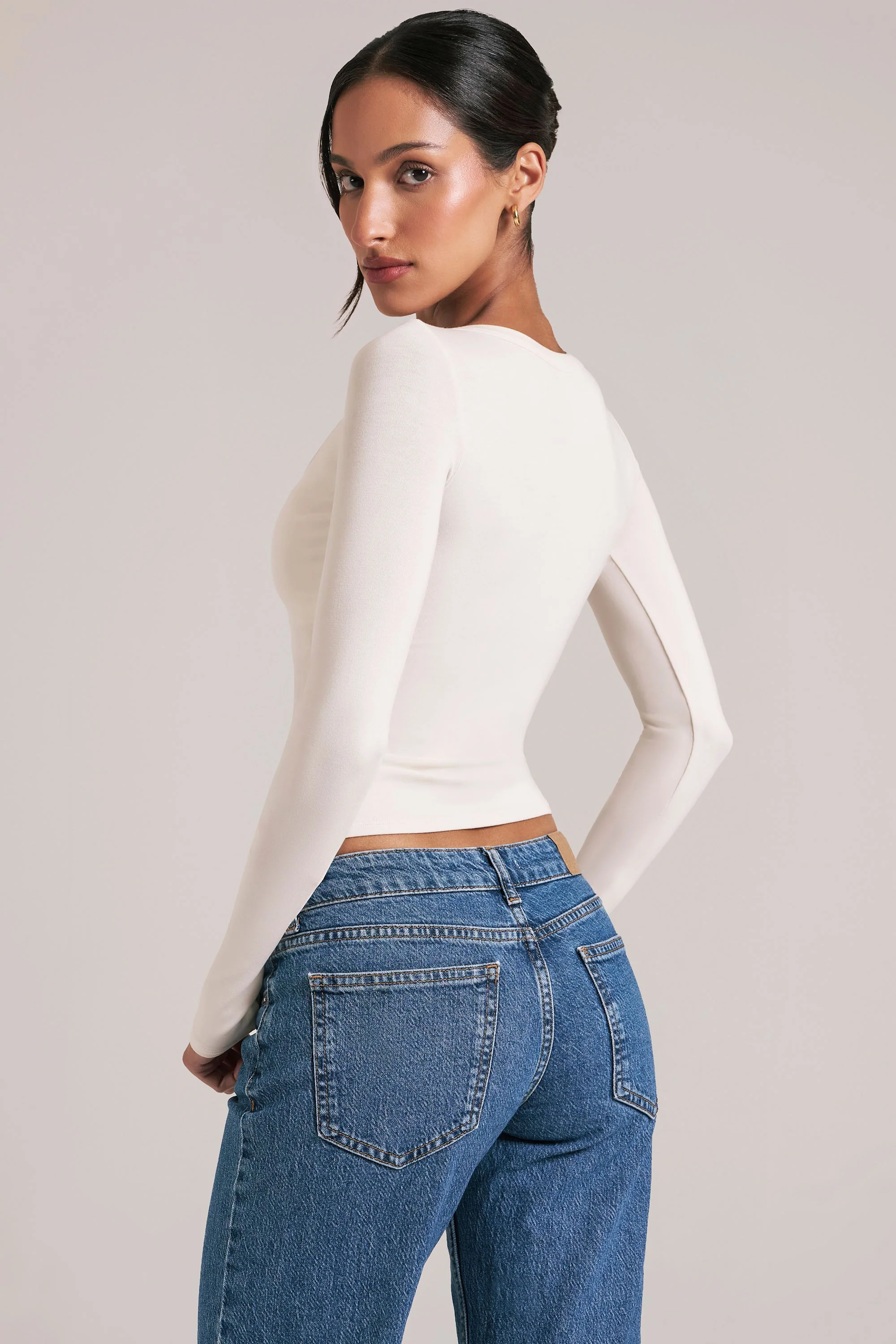 V-Neck Long-Sleeve Top  in Vanilla - Image 8